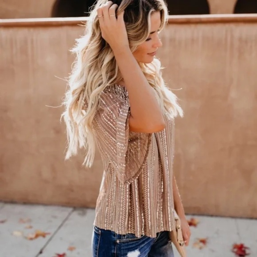 Vici Gold Sequin Off the Shoulder Top - Picture 4 of 11